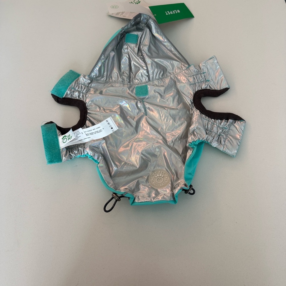 GT Pet Reversible Raincoat in Aqua and Silver with hood - Picture 3 of 6